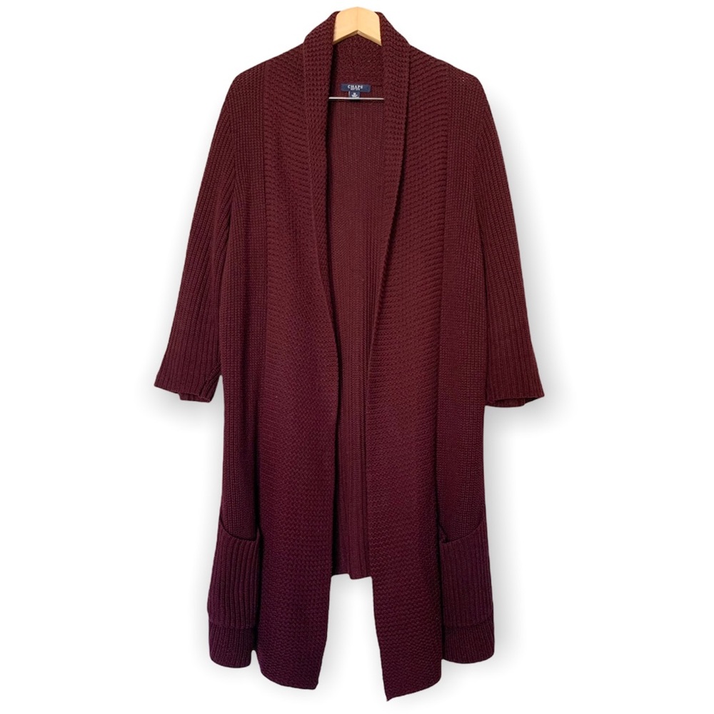 Chaps 100% Cotton Chunky Knit Longline Duster Cranberry Purple Cardigan